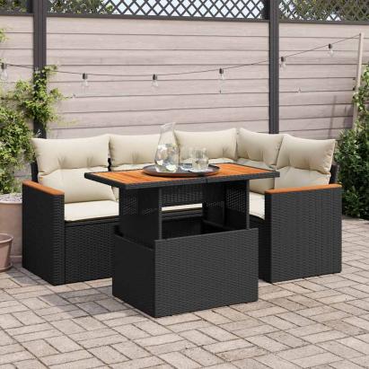 Set mobilier de grădină cu perne, 5 piese,poliratan/lemn acacia GartenMobel Dekor