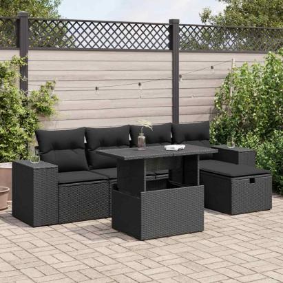 Set mobilier de grădină cu perne, 6 piese, negru, poliratan GartenMobel Dekor