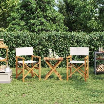Scaune de regizor pliante, 2 buc., crem, lemn masiv de tec GartenMobel Dekor