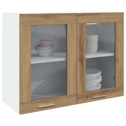 Dulap de sticlă suspendat Stejar artizanal 80 x 31 x 60 cm PAL GartenMobel Dekor