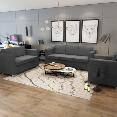 Set canapele, 3 piese, gri închis, material textil  GartenMobel Dekor