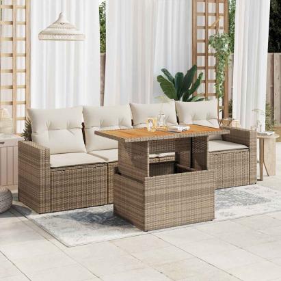 Set canapele de grădină cu perne, 5 piese, bej, poliratan GartenMobel Dekor