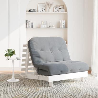 Canapea futon cu saltea, alb, 100x206x11 cm, lemn masiv de pin GartenMobel Dekor