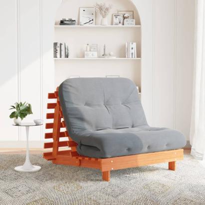 Canapea futon cu saltea, maro, 100x206x11 cm, lemn masiv de pin GartenMobel Dekor