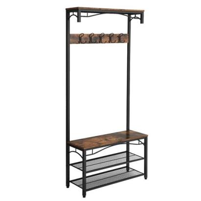 Cuier cu 2 rafturi pentru incaltaminte, Vasagle, banca, pal si metal, negru, 80x30x178.5 cm GartenVIP DiyLine