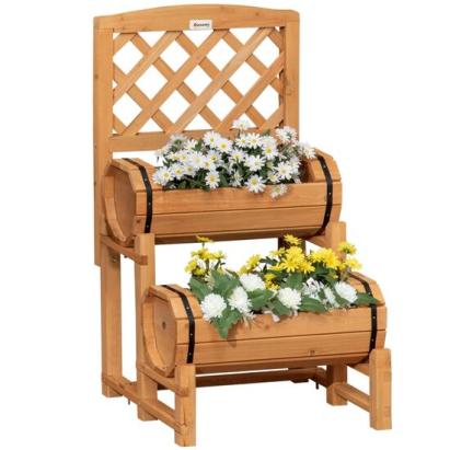 Jardiniera decorativa cu suport pentru plante cataratoare, lemn, 2 nivele, tip butoi, 45x45x80 cm GartenVIP DiyLine