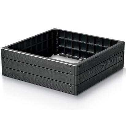 Pat/strat inaltat pentru flori, legume, din plastic, efect lemn, antracit, 75.6x75.6x25 cm, Prosperplast GartenVIP DiyLine