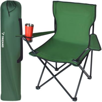 Scaun pliabil gradina, camping, pescuit, verde, cu suport pahar/sticla, husa, max 100 kg, 80x44x80 cm, Trizand GartenVIP DiyLine