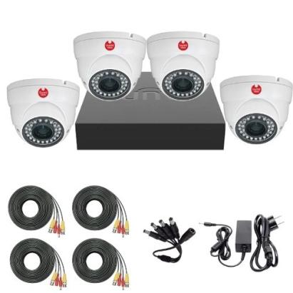 Sistem supraveghere complet 4 camere analog Guard View 2MP antivandal lentile varifocale 4-in-1 IR 30m, DVR UNV 4 canale AnalogHD 2MP si accesorii SafetyGuard Surveillance