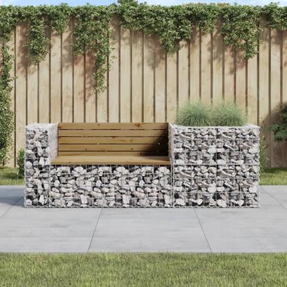 Bancă de grădină & coș gabion, lemn de pin tratat GartenMobel Dekor