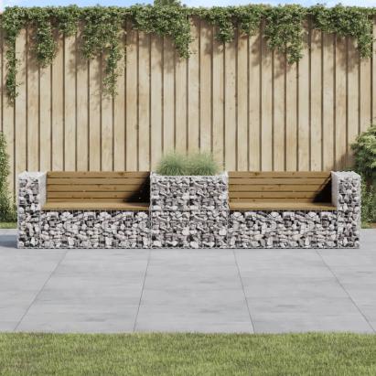 Bancă de grădină & coș gabion, lemn de pin tratat GartenMobel Dekor