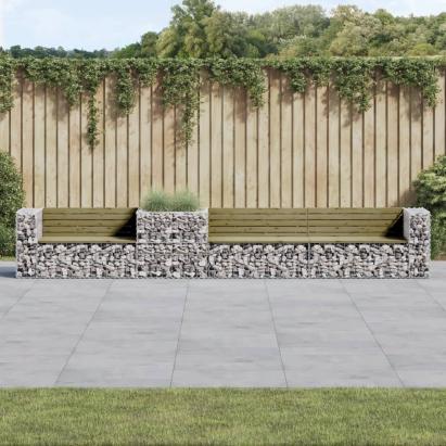 Bancă de grădină & coș gabion, lemn de pin tratat GartenMobel Dekor