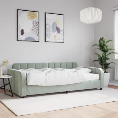 Pat de zi cu saltea, gri deschis, 100x200 cm, catifea GartenMobel Dekor