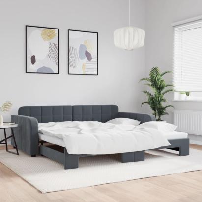 Pat de zi cu extensie, gri închis, 100x200 cm, catifea GartenMobel Dekor