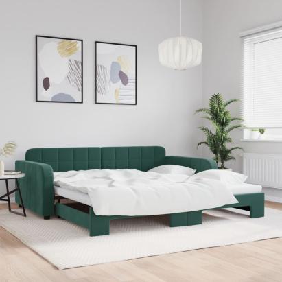 Pat de zi cu extensie, verde închis, 100x200 cm, catifea GartenMobel Dekor