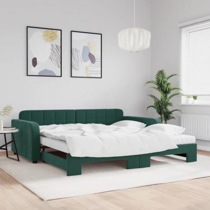 Pat de zi cu extensie și saltele verde închis 100x200cm catifea GartenMobel Dekor