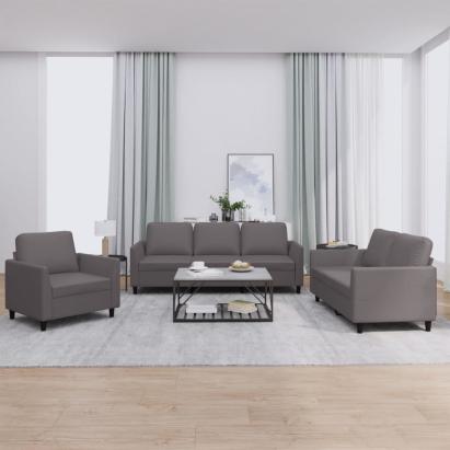Set de canapele cu perne, 3 piese, gri, piele ecologică GartenMobel Dekor