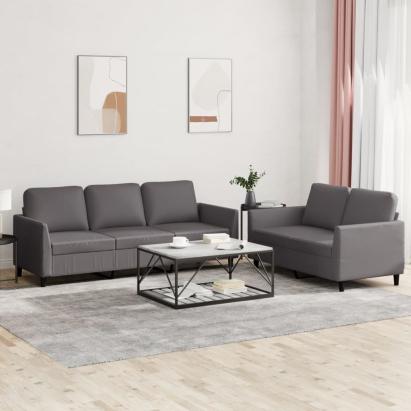 Set de canapele cu perne, 2 piese, gri, piele ecologică GartenMobel Dekor