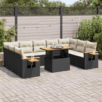 Set canapele de grădină cu perne, 10 piese, negru, poliratan GartenMobel Dekor