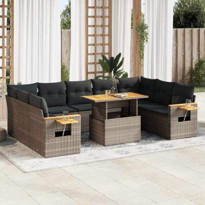 Set mobilier de grădină cu perne, 10 piese, gri, poliratan GartenMobel Dekor