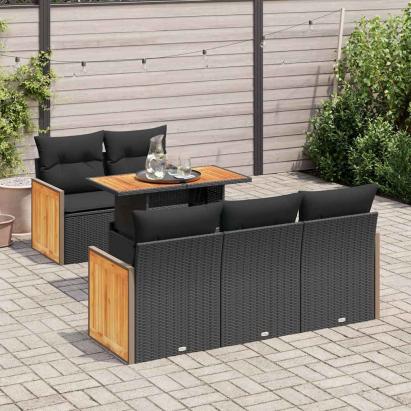 Set mobilier grădină perne 6 piese negru poliratan/lemn acacia GartenMobel Dekor