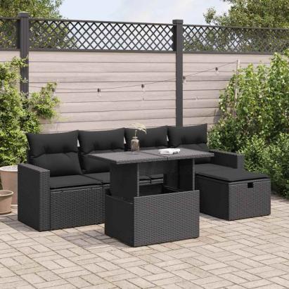 Set mobilier de grădină cu perne, 6 piese, negru, poliratan GartenMobel Dekor