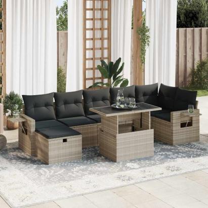 Set mobilier de grădină cu perne, 8 piese gri deschis poliratan GartenMobel Dekor