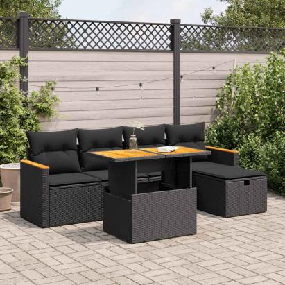 Set mobilier de grădină cu perne, 6 piese, negru, poliratan GartenMobel Dekor