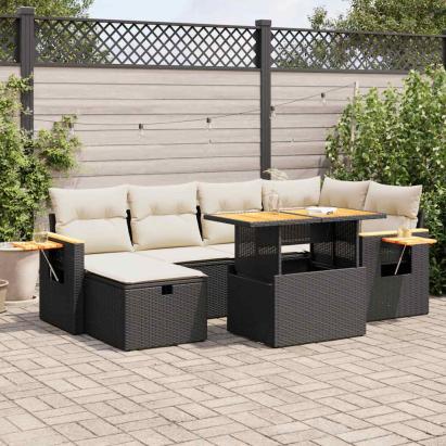 Set mobilier de grădină cu perne, 8 piese, negru, poliratan GartenMobel Dekor