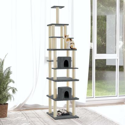 Ansamblu pisici cu stâlpi din funie sisal, gri închis, 216 cm GartenMobel Dekor