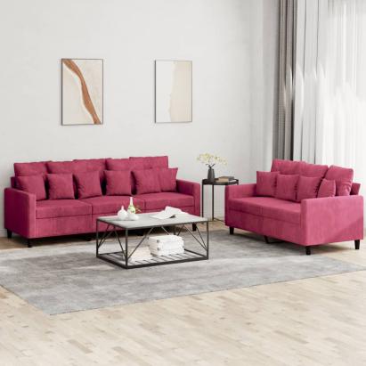 Set canapele cu perne, 2 piese, roșu vin, catifea GartenMobel Dekor