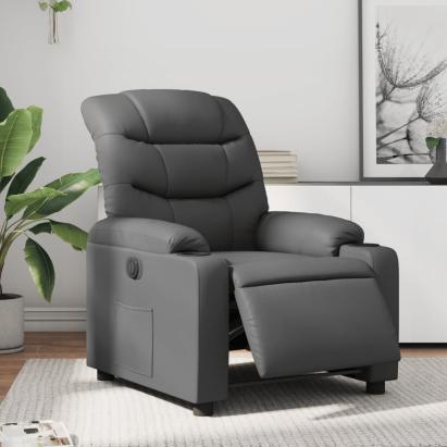 Fotoliu rabatabil electric, gri, piele ecologică GartenMobel Dekor