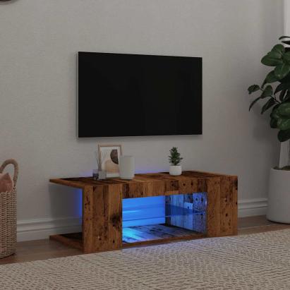 Dulap TV cu lumini LED lemn vechi 90x39x30 cm lemn prelucrat GartenMobel Dekor