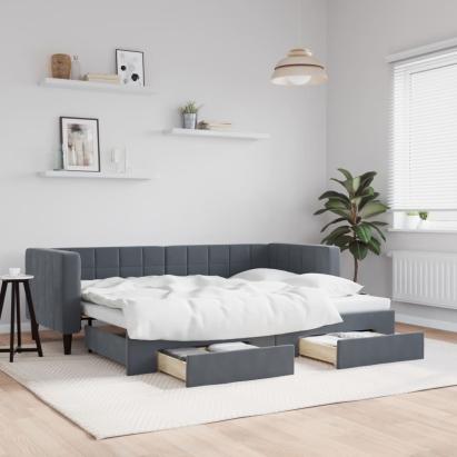 Pat de zi cu extensie și sertare gri închis 80x200 cm catifea GartenMobel Dekor