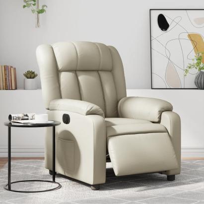 Fotoliu rabatabil electric, crem, piele ecologică GartenMobel Dekor