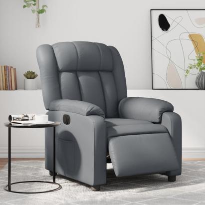 Fotoliu rabatabil electric, gri, piele ecologică GartenMobel Dekor