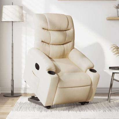 Fotoliu electric rabatabil cu ridicare, crem, textil GartenMobel Dekor