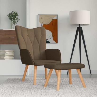 Scaun de relaxare cu taburet, maro, material textil GartenMobel Dekor
