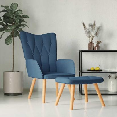 Scaun de relaxare cu taburet, albastru, textil GartenMobel Dekor