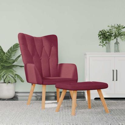 Scaun de relaxare cu taburet, roșu vin, textil GartenMobel Dekor