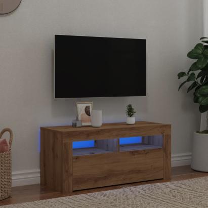 Dulap TV cu LED stejar artizanal 90x35x40 cm lemn prelucrat GartenMobel Dekor