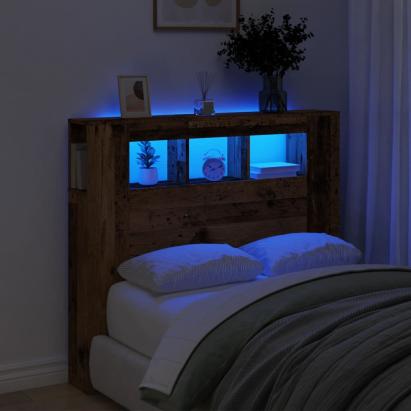 Tăblie pat cu LED lemn vechi 120x18,5x103,5 cm lemn prelucrat GartenMobel Dekor