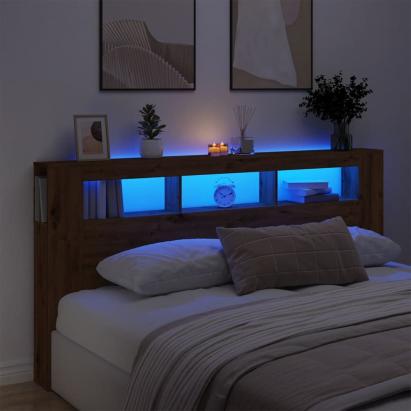 Tăblie de pat cu LED, stejar artizanal, 200x18,5x103,5 cm, lemn GartenMobel Dekor