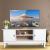 Comoda tv 120x40x50 cm, rafturi, 2 dulapuri depozitare, picioare lemn pin, mdf, alb MultiMark GlobalProd
