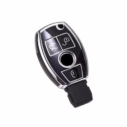 Husa Cheie Mercedes Benz, 3 Butoane, Smartkey, Negru cu contur silver, Tpu AutoProtect KeyCars