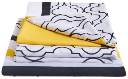 Lenjerie de pat bumbac polycotton, SomnART, pentru pat de 2 persoane XXL (2 fete perne 50x70, cearceaf pat 240x260, cearceaf pilota 220x200), Caliope Relax KipRoom
