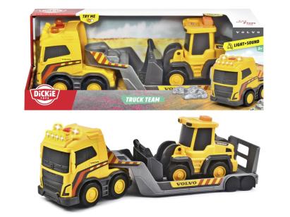 DICKIE VOLVO SET TRAILER SI EXCAVATOR CU SUNETE SI LUMINI SuperHeroes ToysZone