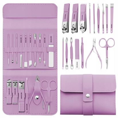 Set Manichiura si Pedichiura 16-in-1 cu plic din piele ecologica, model "MANI-CUT PINK", culoare Roz FAVLine Selection