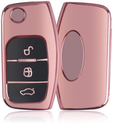 Husa Cheie Auto FORD TPU+PC PINK cu Butoane Negre Cheie Briceag Ford Focus Fiesta AutoProtect KeyCars