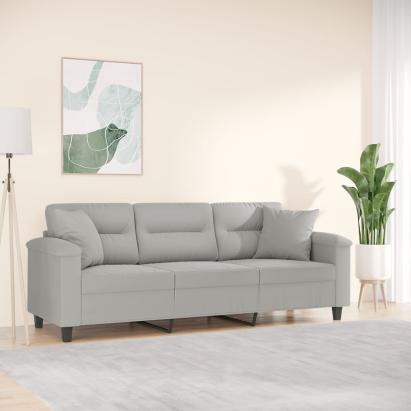 Canapea cu 3 locuri și perne, gri deschis, 180 cm, microfibră GartenMobel Dekor
